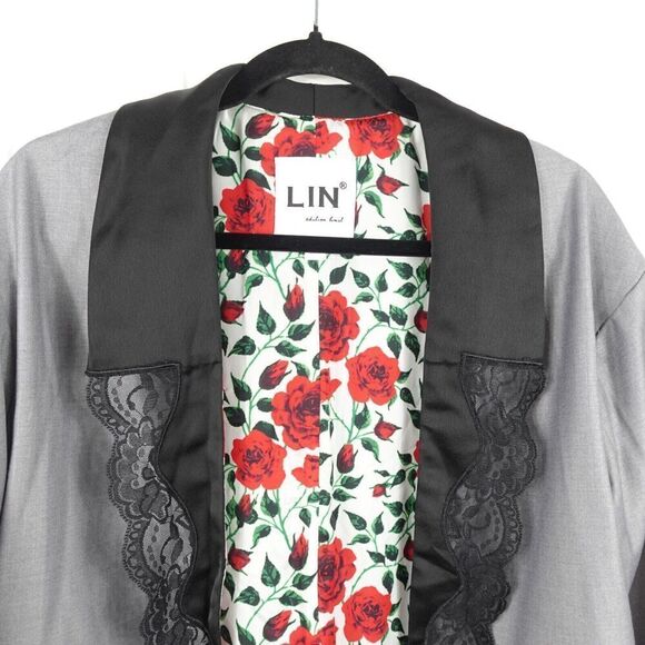 Lin Womens Blazer Gray w/Lace Trim X-Small (150/76A) - Picture 4 of 13